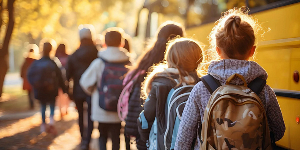 student walking to school bus