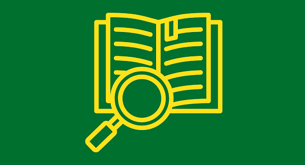 open book with magnifying glass icon