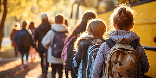 kids walking to the school bus