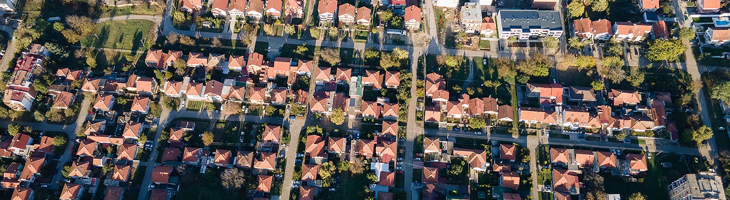 arial shot of a housing development 